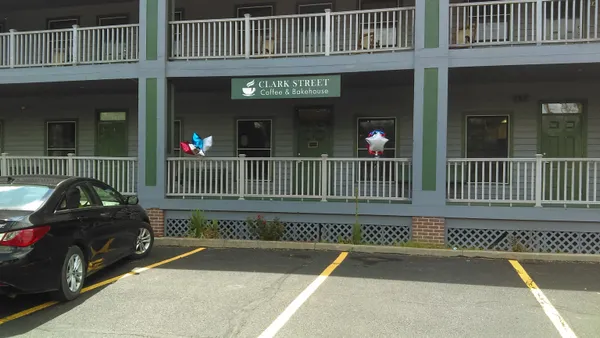 a view of a street with deck