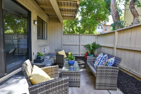 a view of a backyard with plants
