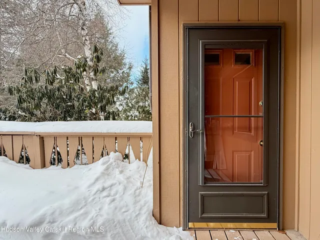 a view of a balcony with a door