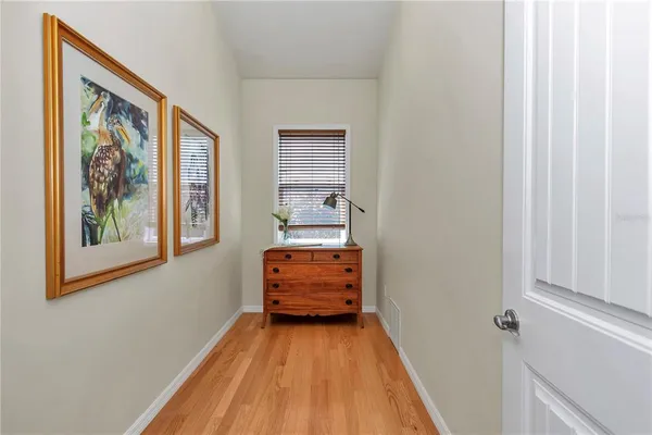 a view of a lake with a city