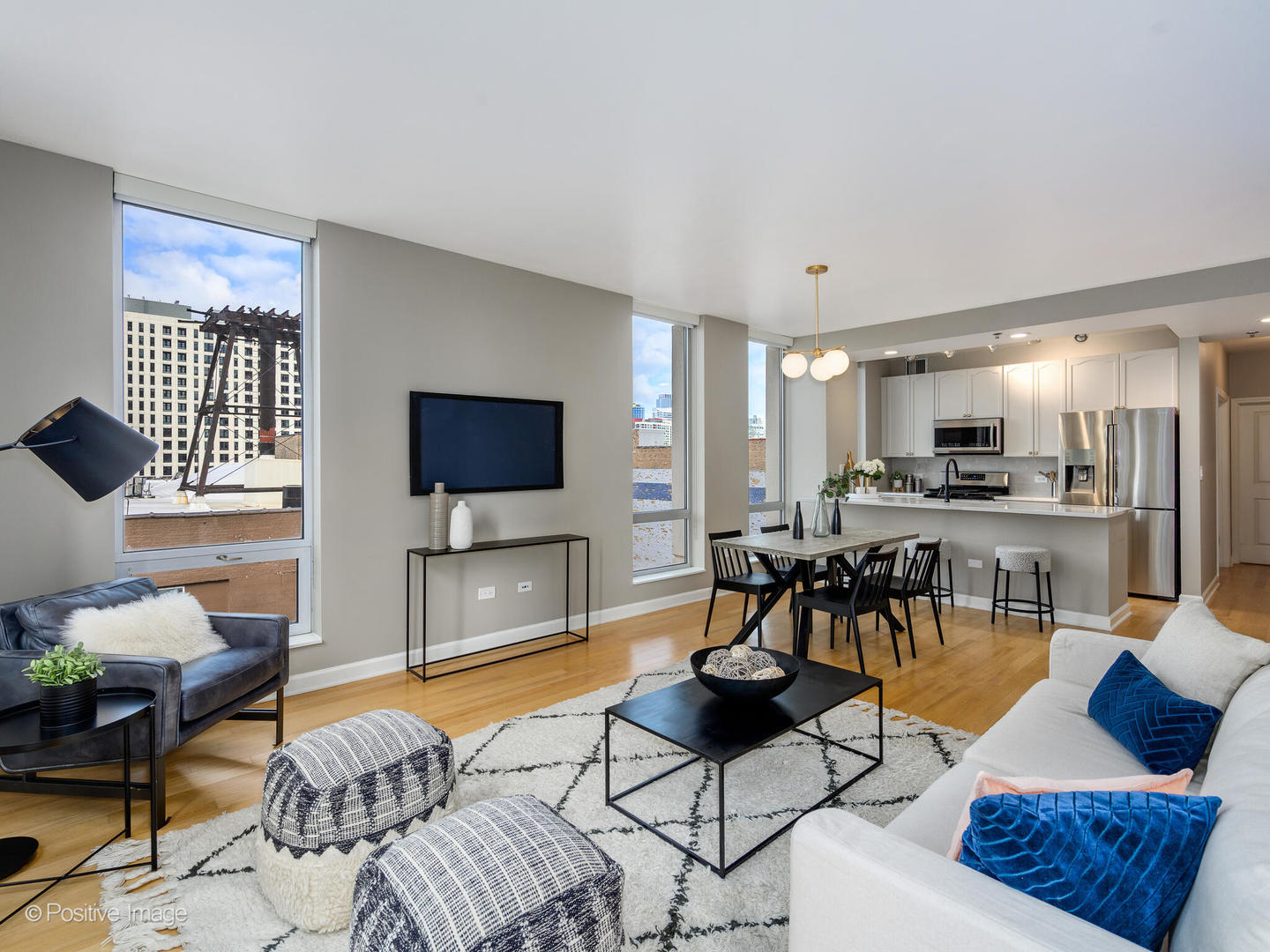 1250 South Michigan Avenue, Unit 910 Chicago, IL 60605 - Photo 6 of 26 a living room with furniture and a flat screen tv