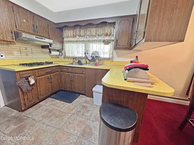 a kitchen with a sink a stove and cabinets