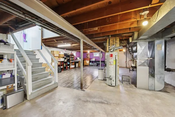 a view of a storage room with racks