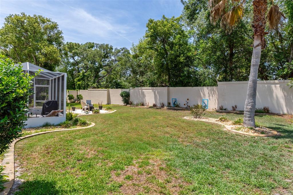 2643 Royal Ridge Drive Spring Hill, FL 34606 - Photo 39 of 84 a view of a backyard with table and chairs potted plants and large tree