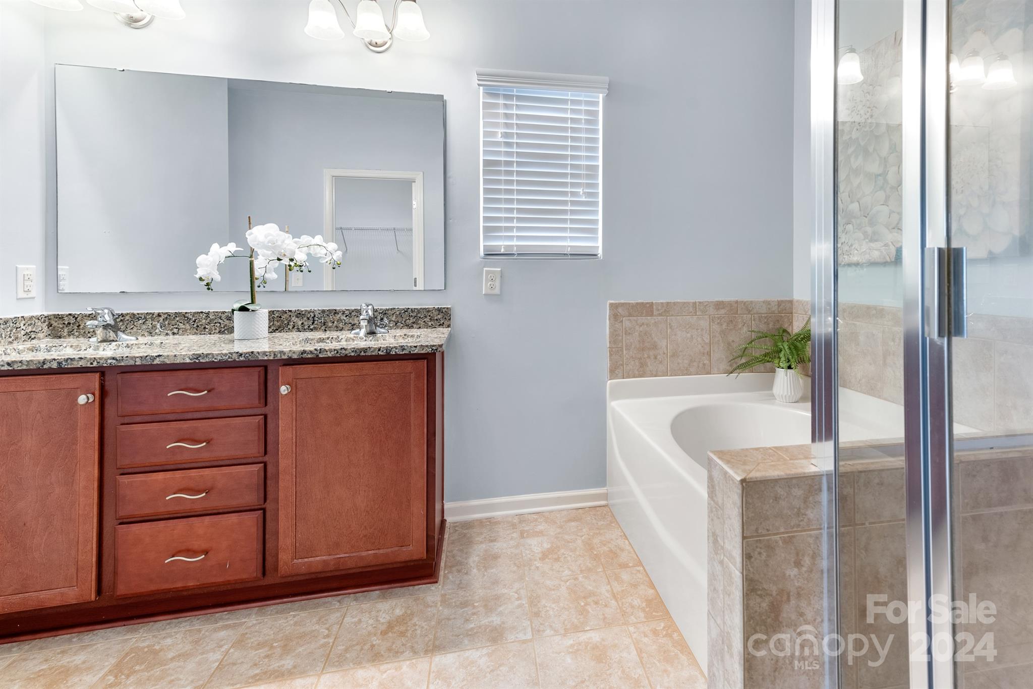 1555 Spring Blossom Trail Fort Mill, SC 29708 - Photo 24 of 47 a bathroom with a granite countertop sink a mirror and a bathtub
