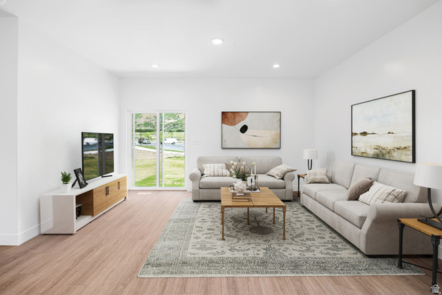 1503 South Deerbrook Road, Unit 348 Santaquin, UT 84655 - Photo 4 of 14 Living room with light wood-type flooring and recessed lighting