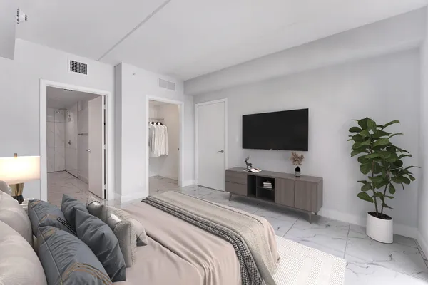 a view of an empty room with a window