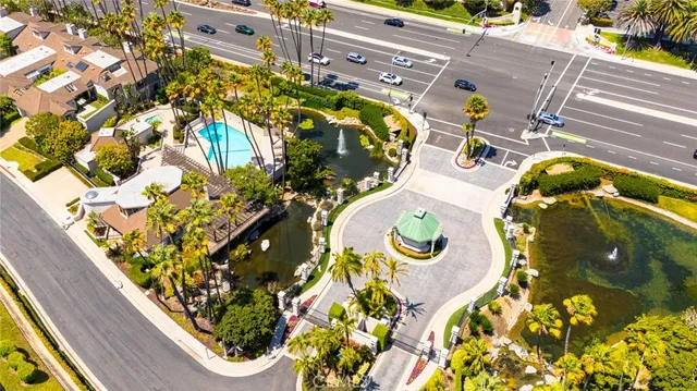 aerial view of a house with a yard