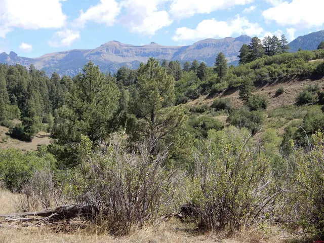 a view of a house with a mountain and a forest