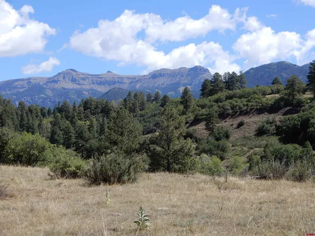a view of a house with a mountain in the background