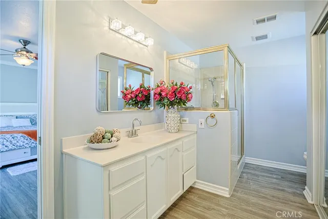 a view of dining room and wooden floor