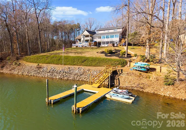 a view of a park with large trees