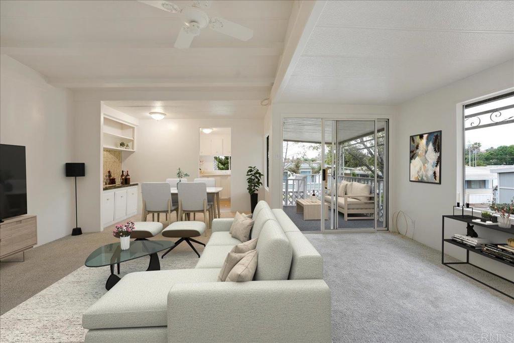 Virtually staged living room and dining room