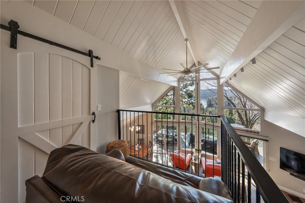 27550 North Bay Road Lake Arrowhead, CA 92352 - Photo 35 of 53 a view of staircase with railing and white walls