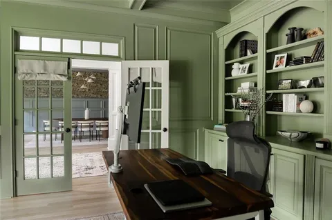 a table and chairs in a kitchen