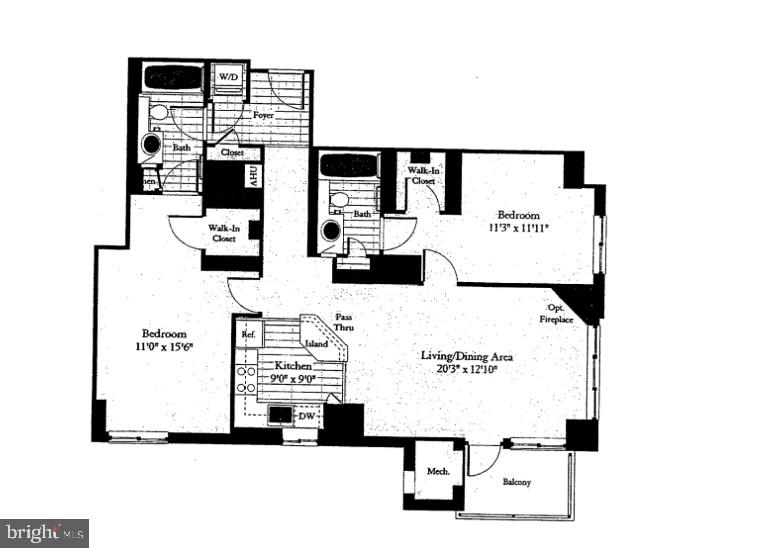 851 North Glebe Road, Unit 817 Arlington, VA 22203 - Photo 10 of 10 Corner unit floor plan with balcony