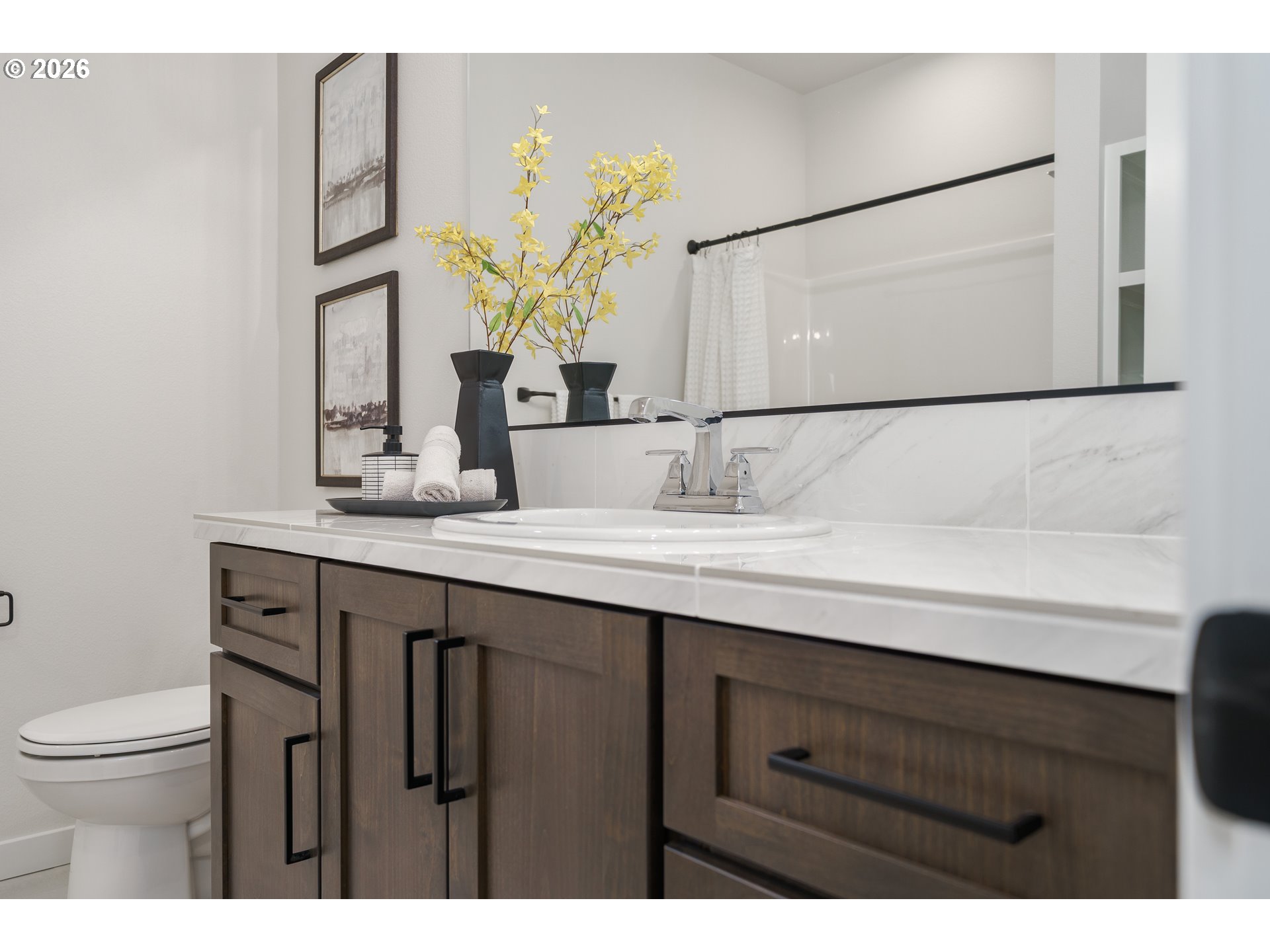 516 West 20th Way La Center, WA 98629 - Photo 11 of 45 a bathroom with a sink and a mirror