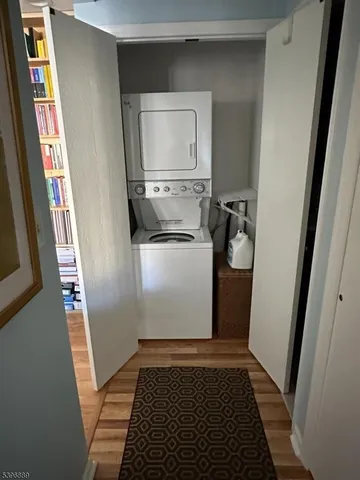 a storage room with a washer and dryer