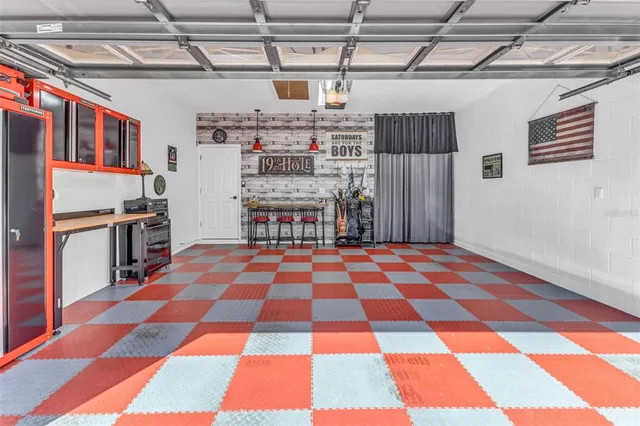 an aerial view of a swimming pool