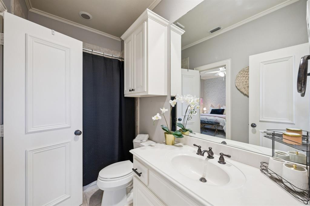 4290 Castle Bank Lane Frisco, TX 75033 - Photo 28 of 40 a bathroom with a sink toilet and mirror