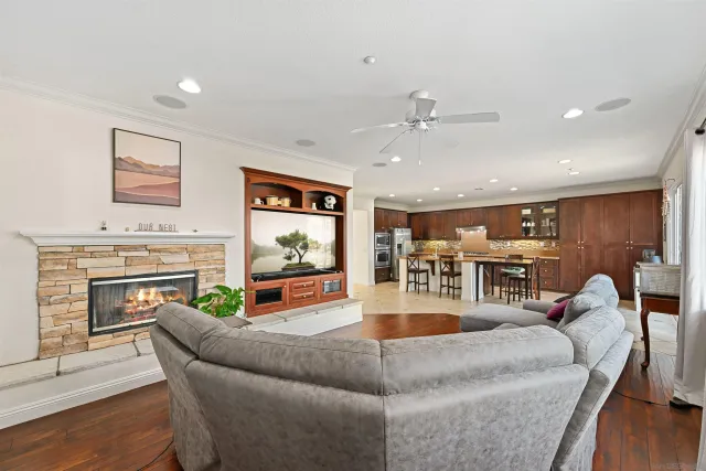 a living room with fireplace furniture and a flat screen tv