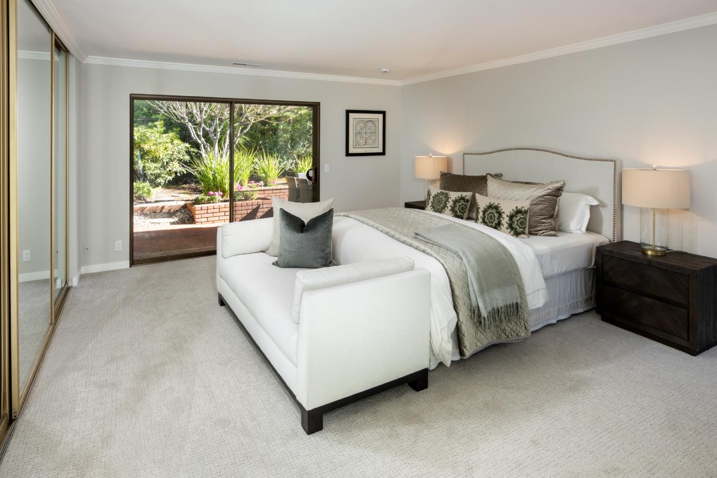 71 Bay Tree Lane Los Altos, CA 94022 - Photo 13 of 32 a bedroom with a bed lamp and large window