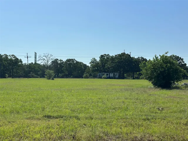 a view of a field of grass and trees
