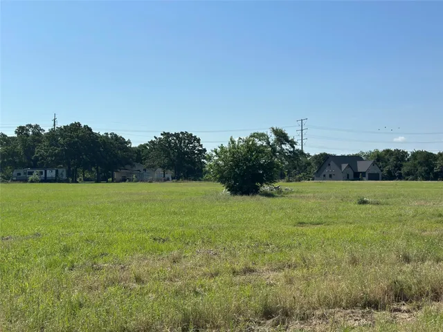 a view of a field of grass and trees