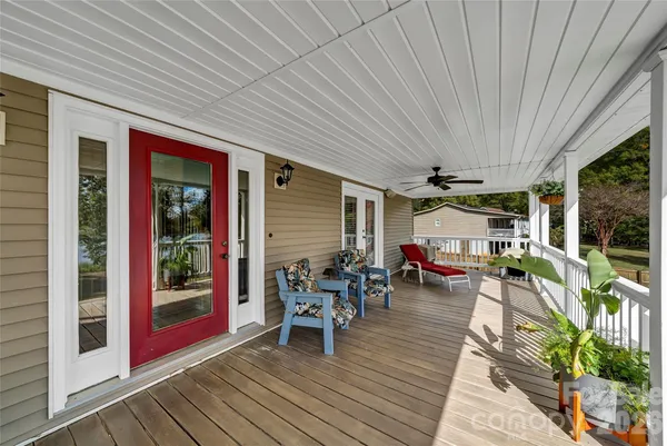 a view of a porch with furniture