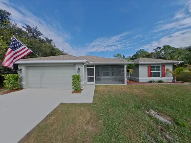 front view of a house with a patio