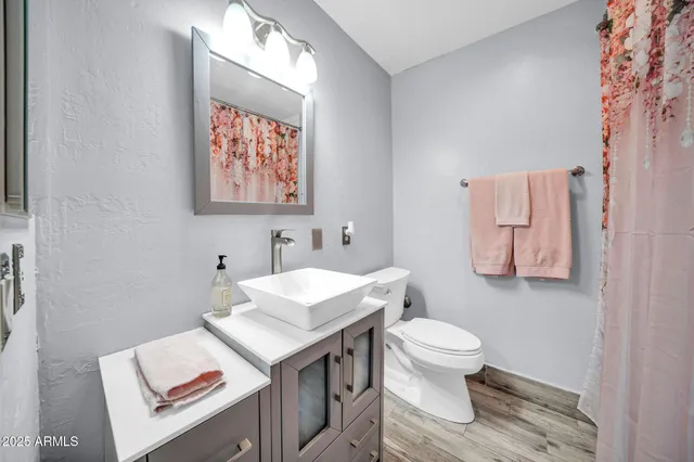 a bathroom with a toilet a sink and a mirror