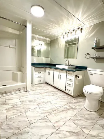 a bathroom with a sink a toilet and a mirror