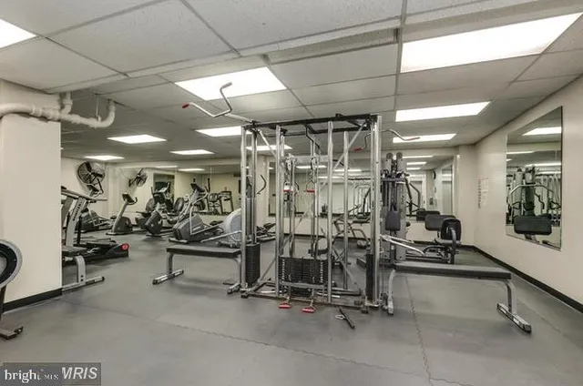 a view of a room with gym equipment