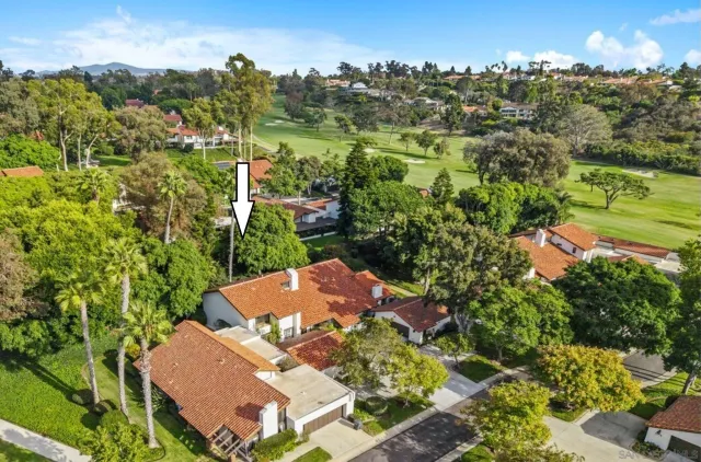an aerial view of residential houses with outdoor space and street view