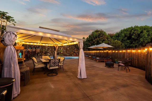 a view of a swimming pool with a lake view
