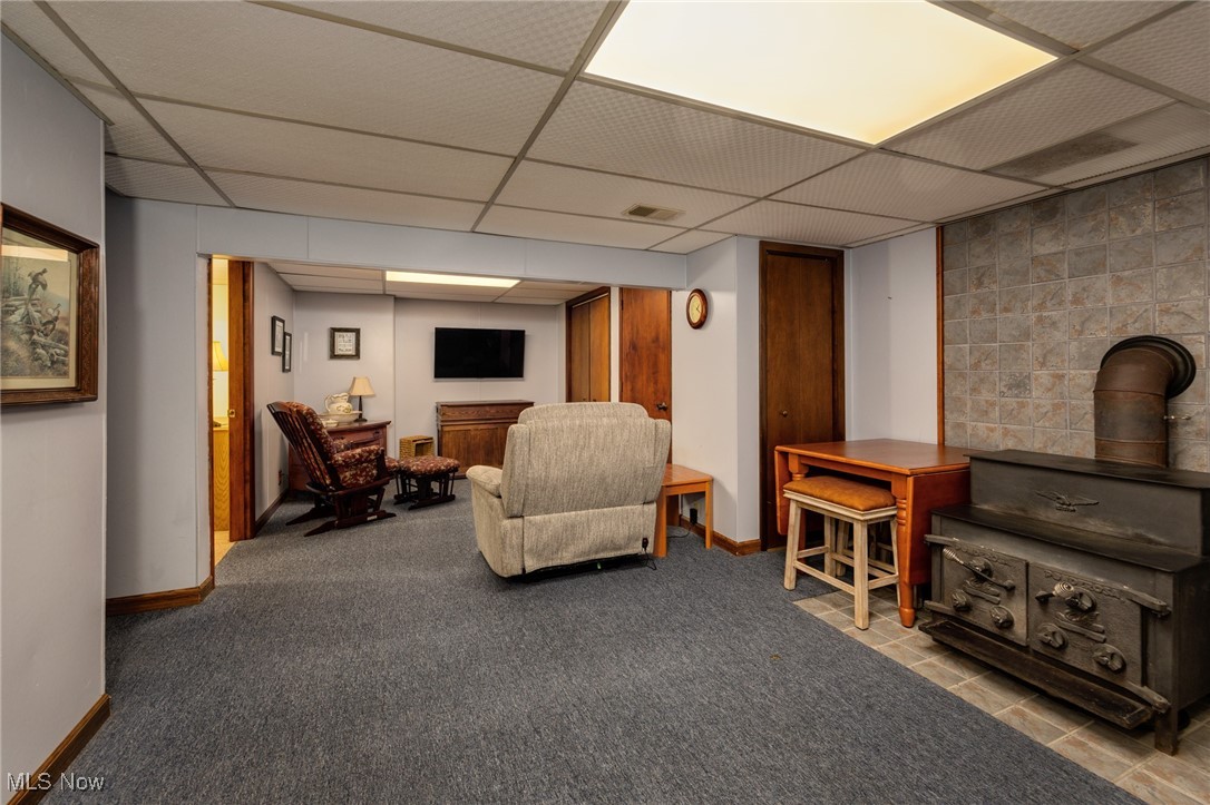 55901 Deep Run Road Martins Ferry, OH 43935 - Photo 45 of 50 Carpeted living room with baseboards and a paneled ceiling