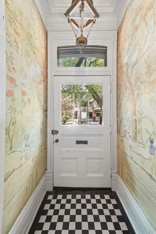 a bathroom with a window