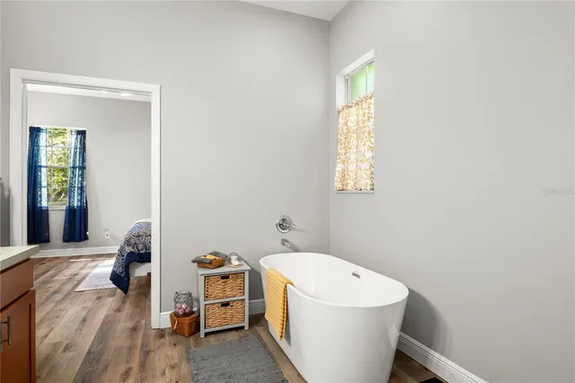 a workspace with furniture and a window