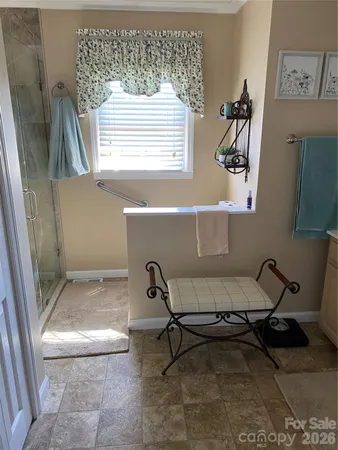 a bathroom with shower