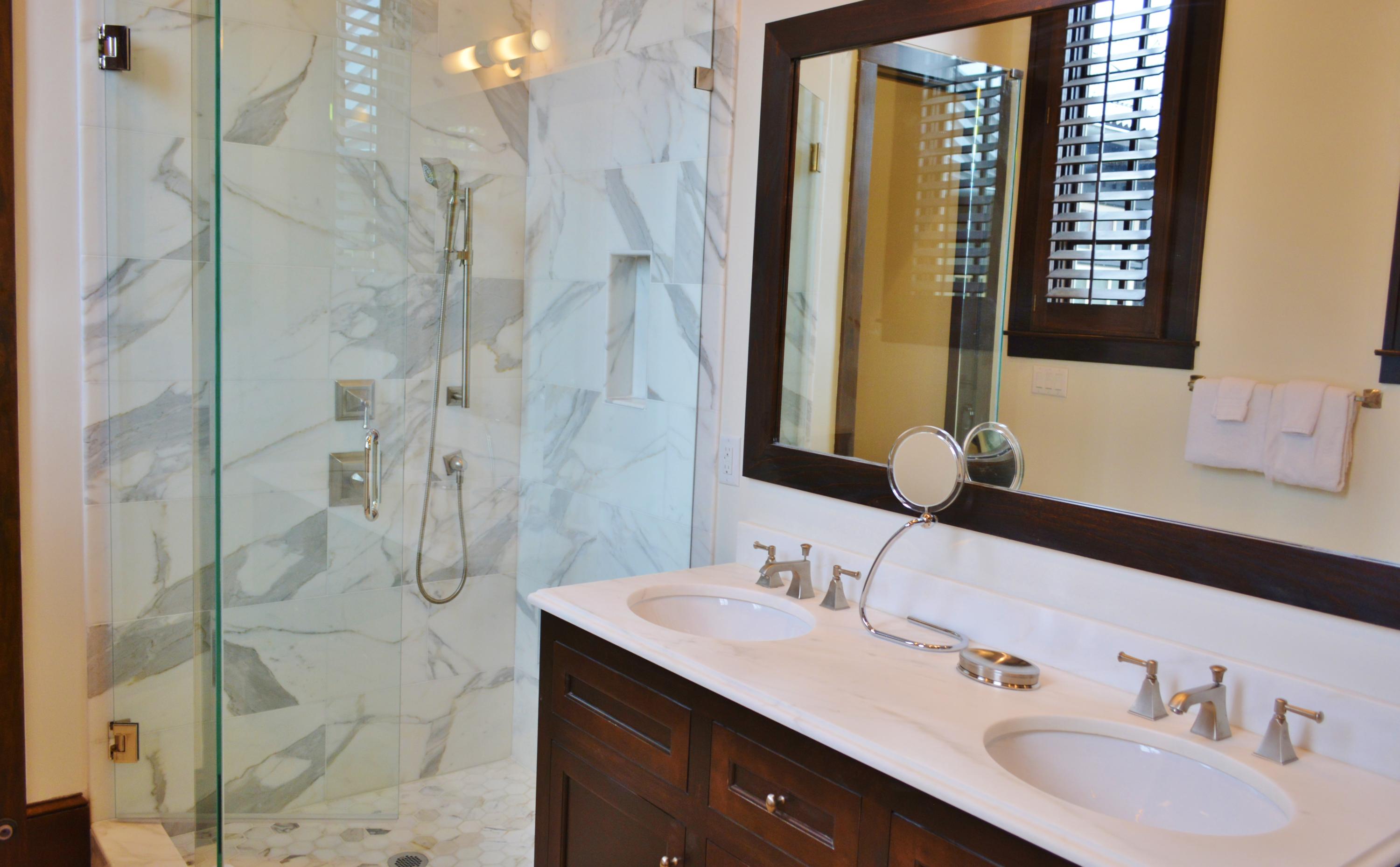 102 Round Road Rosemary Beach, FL 32461 - Photo 12 of 36 a bathroom with a double vanity sink mirror and shower