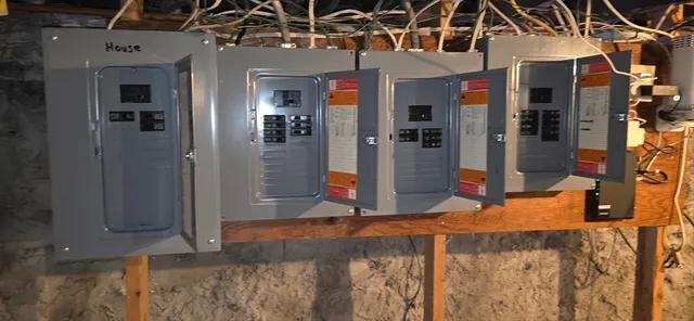 a bathroom with mirror and shower