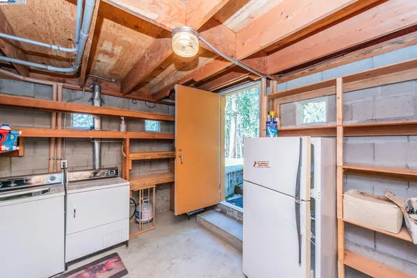 an outdoor space with furniture