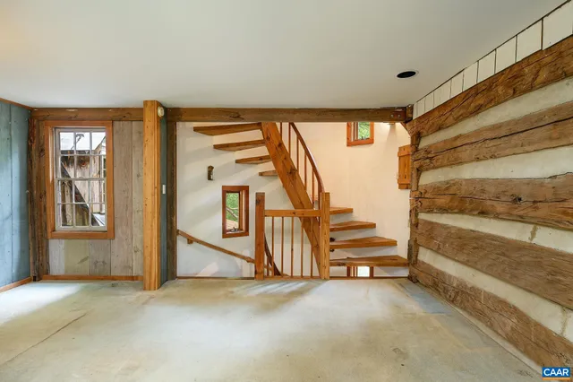 a view of a balcony with wooden floor