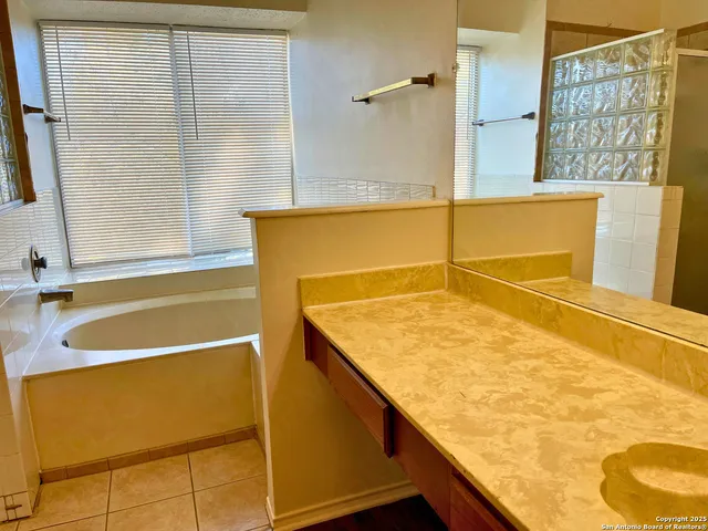 a bathroom with a bathtub