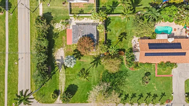 a view of a big yard with a large trees