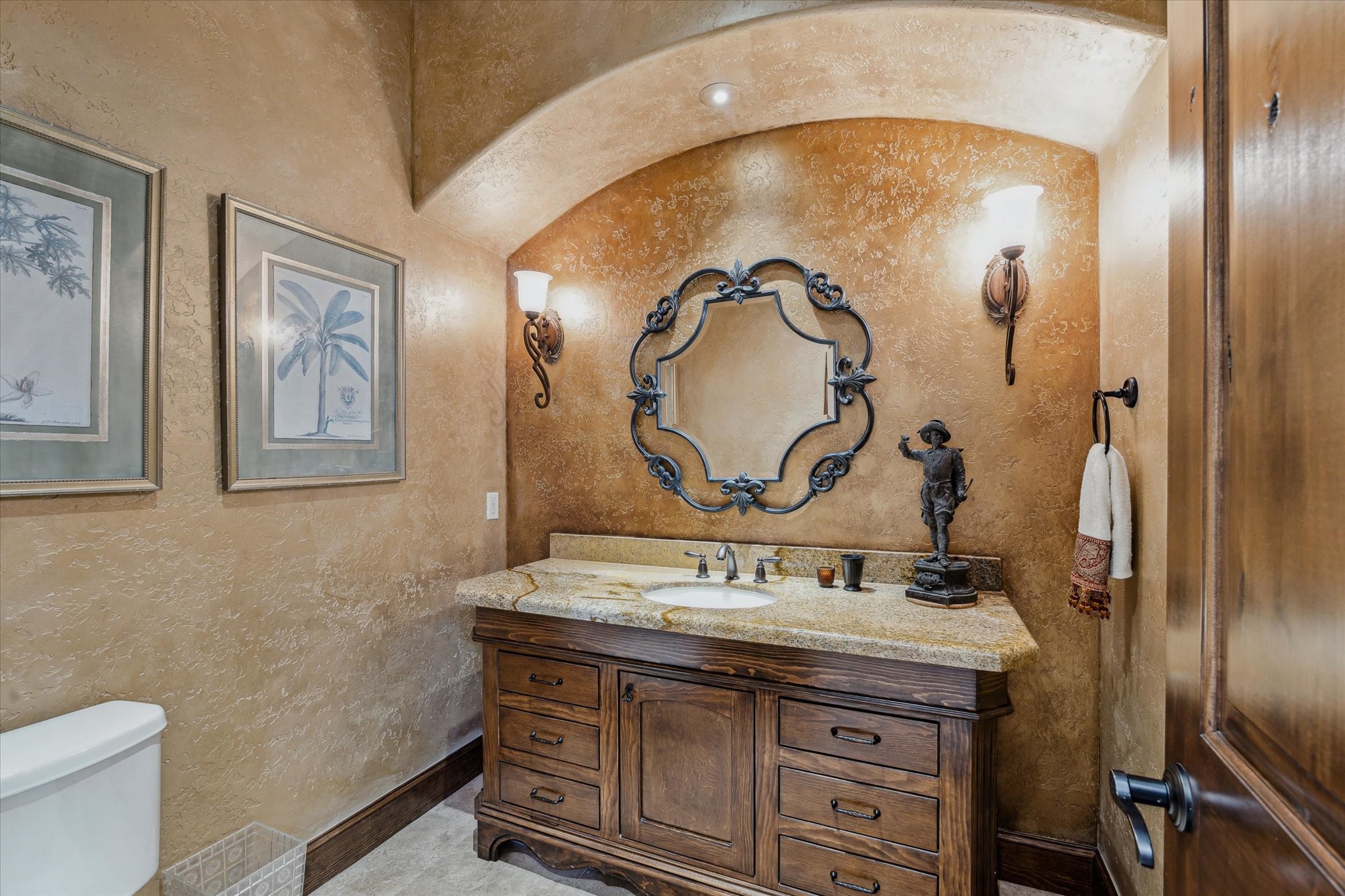 7611 Morgans Pond Court Spring, TX 77389 - Photo 46 of 50 a bathroom with a granite countertop sink a mirror and a toilet