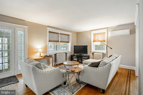 a living room with fireplace furniture and a flat screen tv
