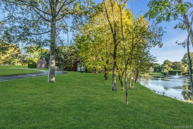 a view of lake with green space