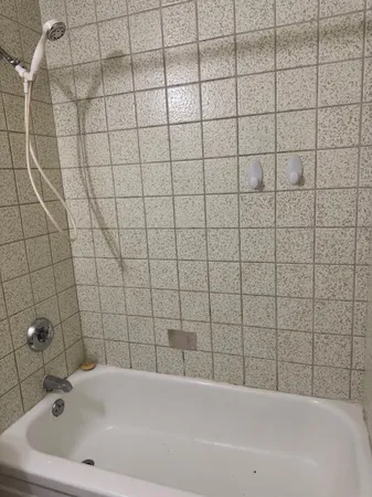 a bathroom with a bathtub