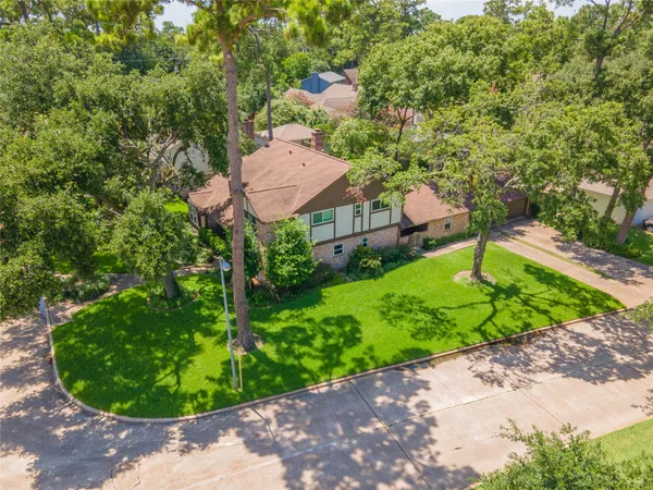 a view of a garden with a swimming pool